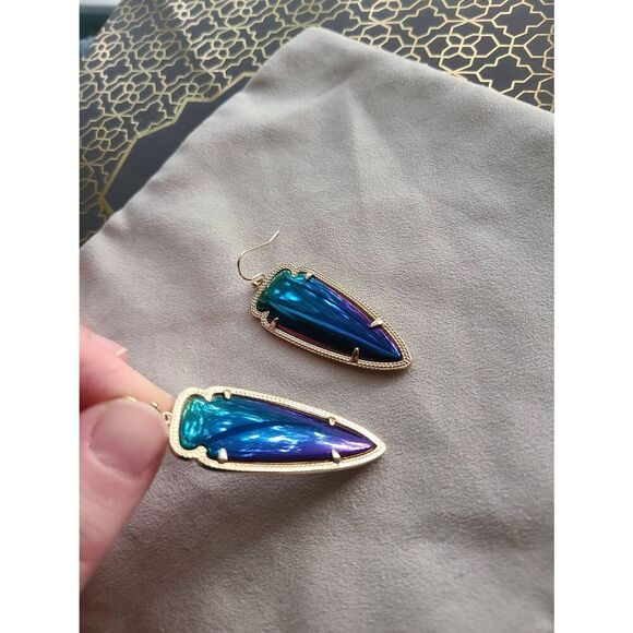 Kendra Scott VVGUC Black Iridescent Skylar Earrings in Gold - Picture 3 of 4